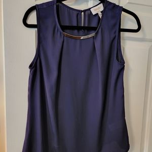 Midnight Blue Sleeveless Blouse | Gunmetal Neck Detail | size M